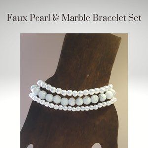 Ladie's Faux Pearl & Marble Beaded Bracelet Set, Bracelets, Jewelry, Accessories